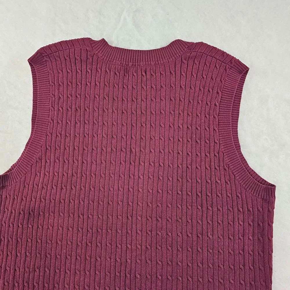 Eddie Bauer Mens Sweater Vest Cable Knit V-Neck Stretch Knit Pullover Purple‎ XL